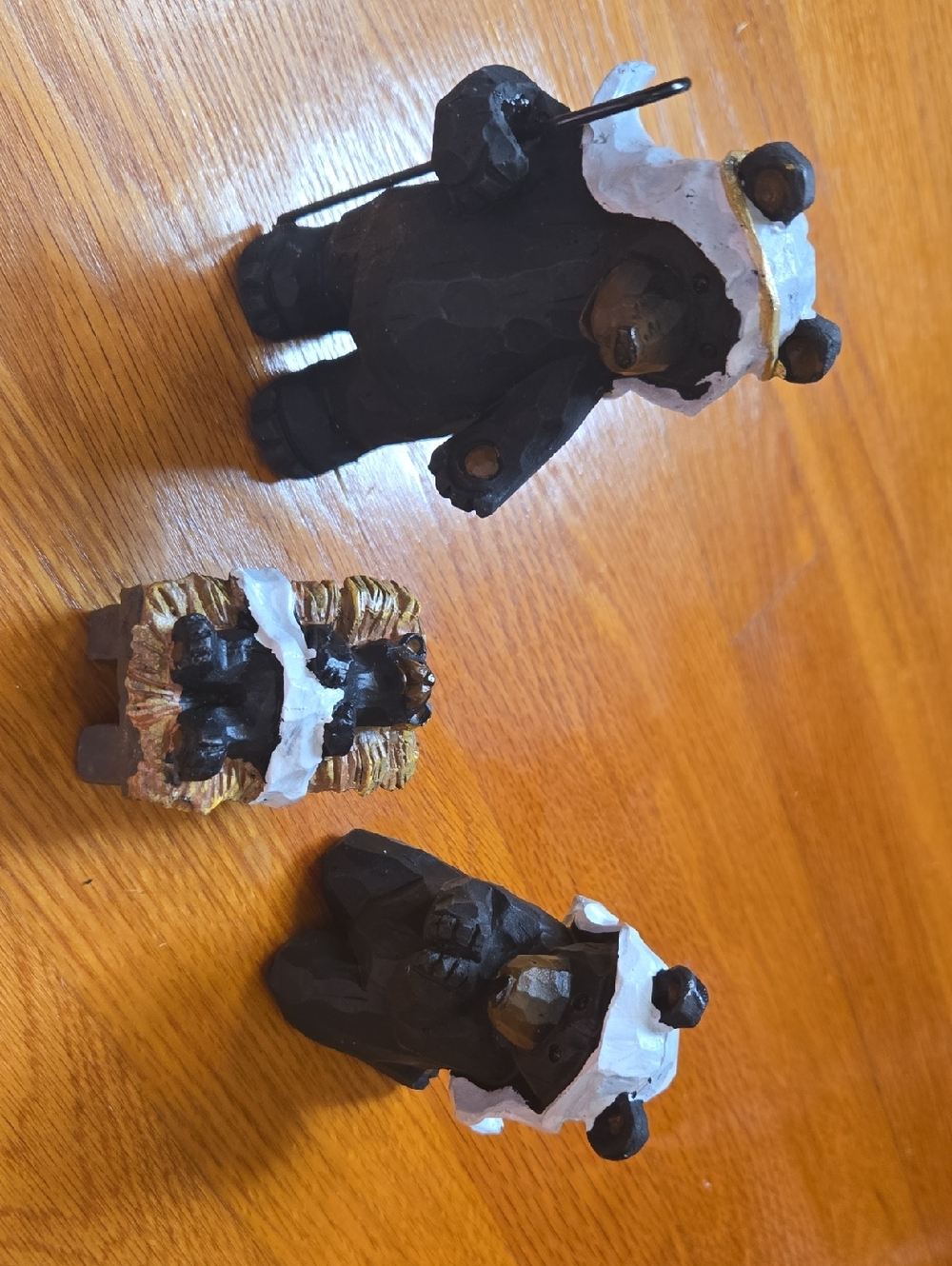 Handcrafted Black and White Bear Nativity Figurine Set - Decorative
